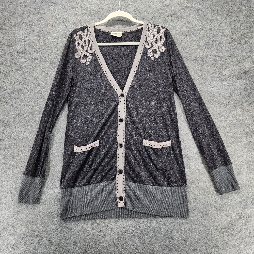 Miss Me Unplugged Cardigan Womens Large Long Sleeve Black Button Up